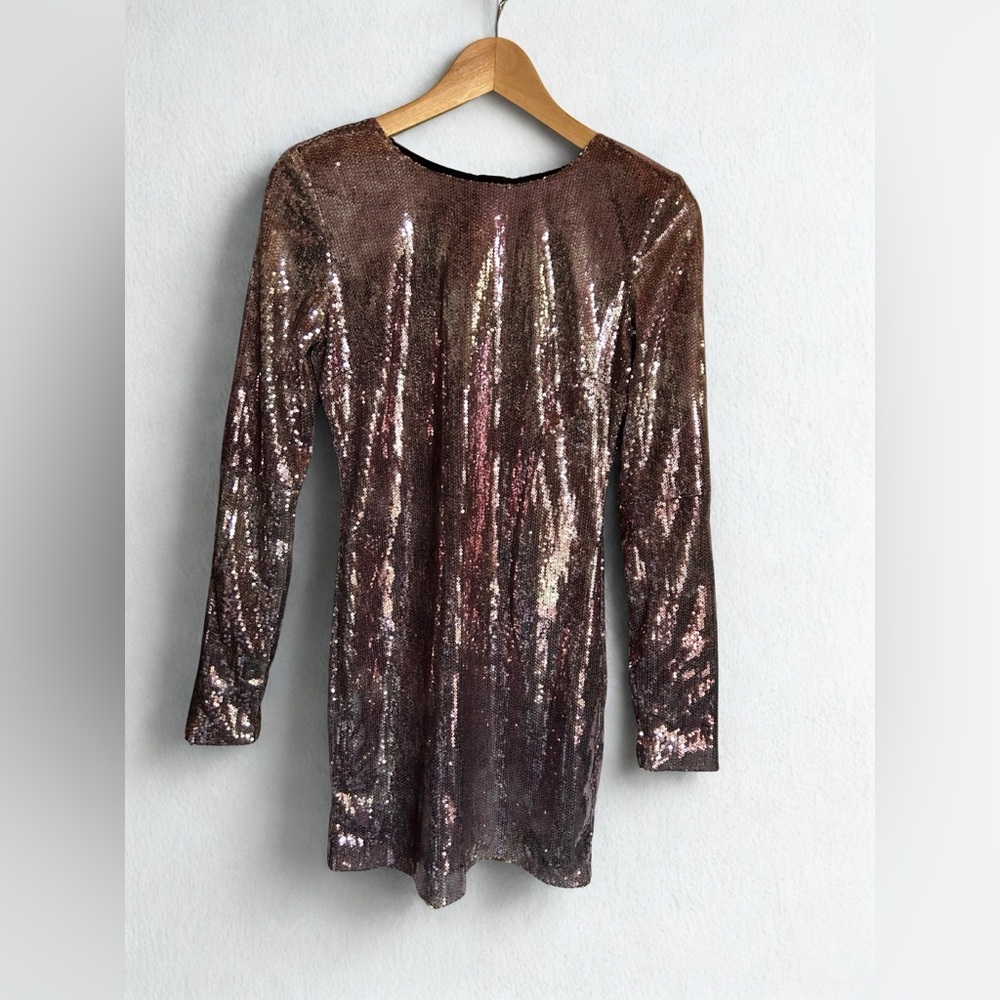 Divided Bronze Sequin Long Sleeve Dress